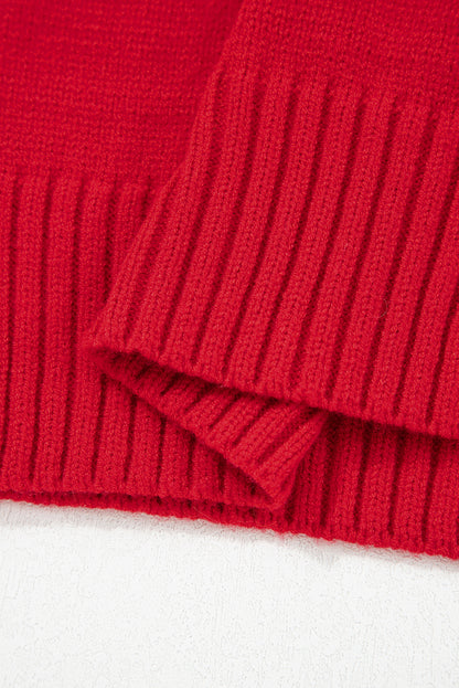 Red Ribbed Edge, Collared V Neck Sweater