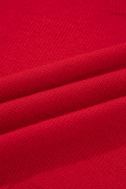 Red Ribbed Edge, Collared V Neck Sweater