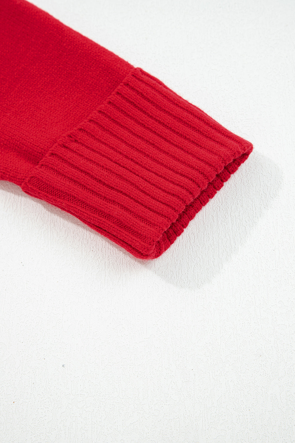 Red Ribbed Edge, Collared V Neck Sweater