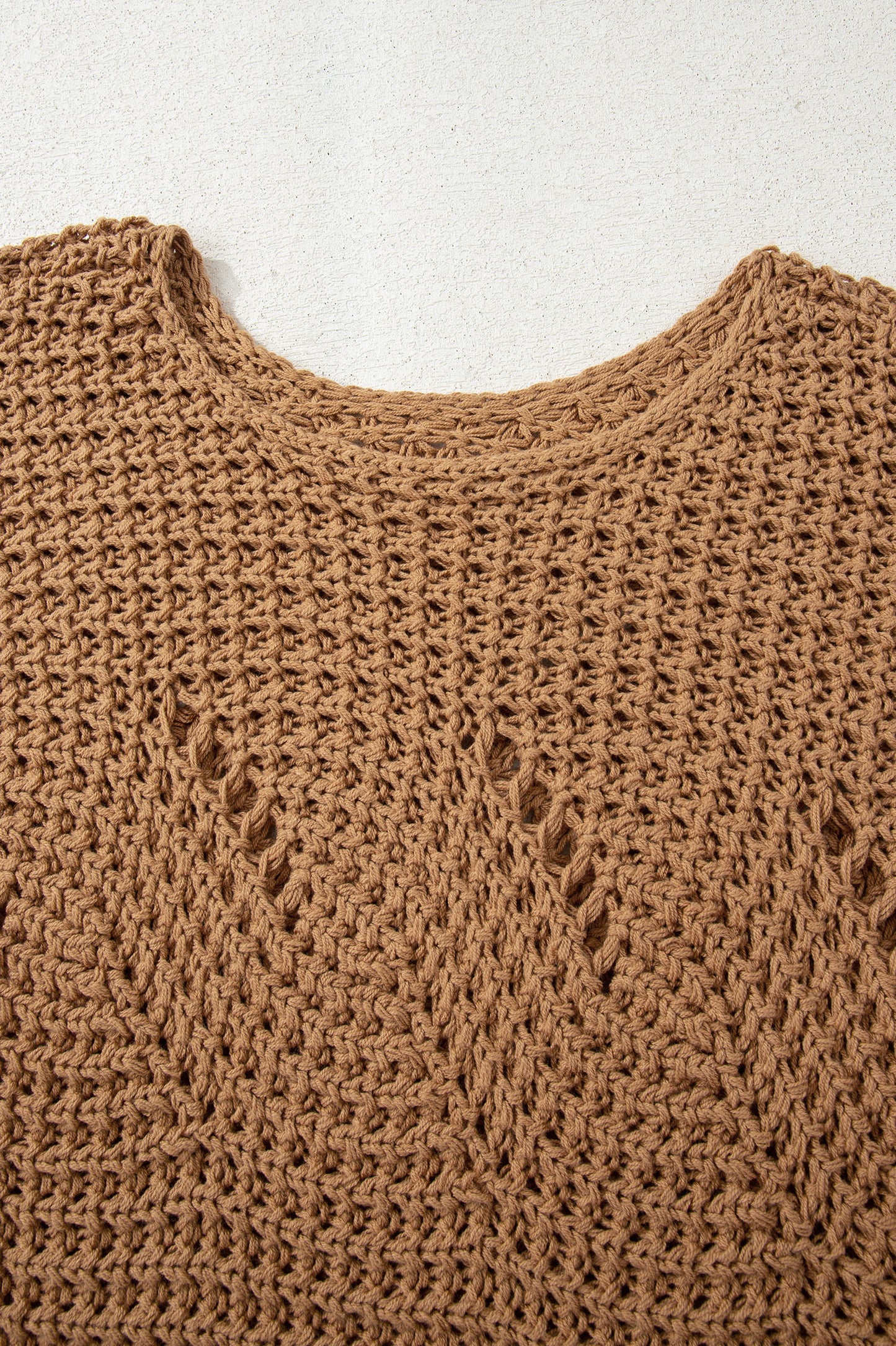 Camel wide sleeve, loose pullover sweater, hollowed detail