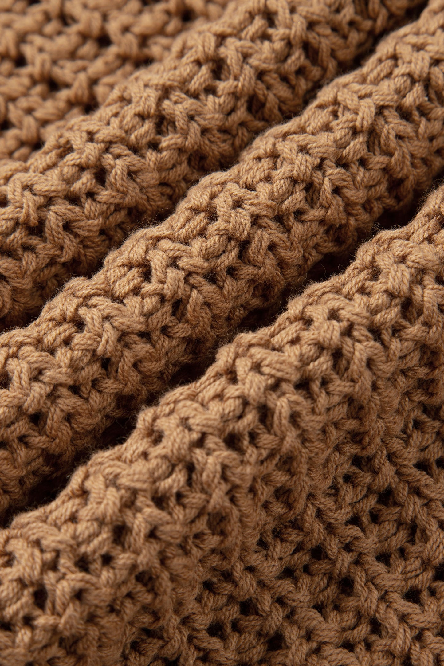 Camel wide sleeve, loose pullover sweater, hollowed detail