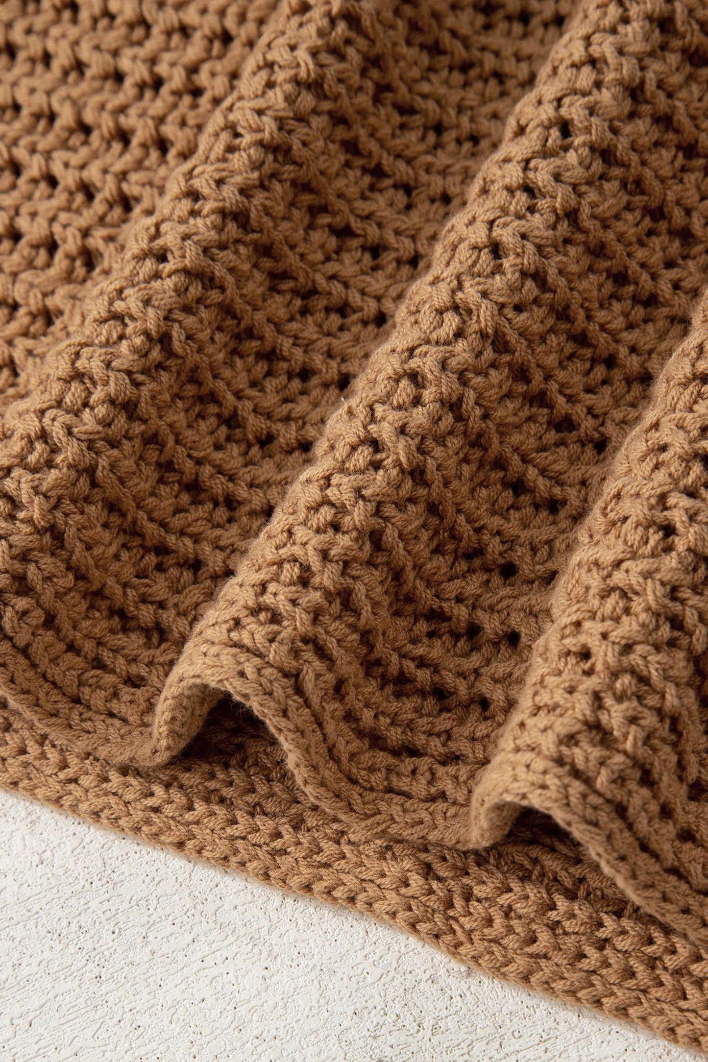 Camel wide sleeve, loose pullover sweater, hollowed detail