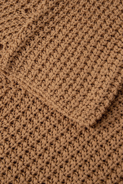 Camel wide sleeve, loose pullover sweater, hollowed detail