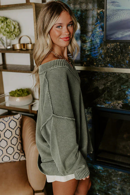 Mineral Washed V neck pullover sweater