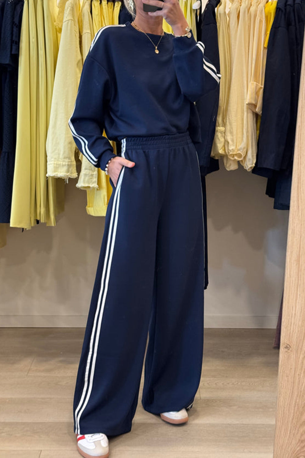 Vintage Varsity Cropped Pullover Wide Leg Pants Set