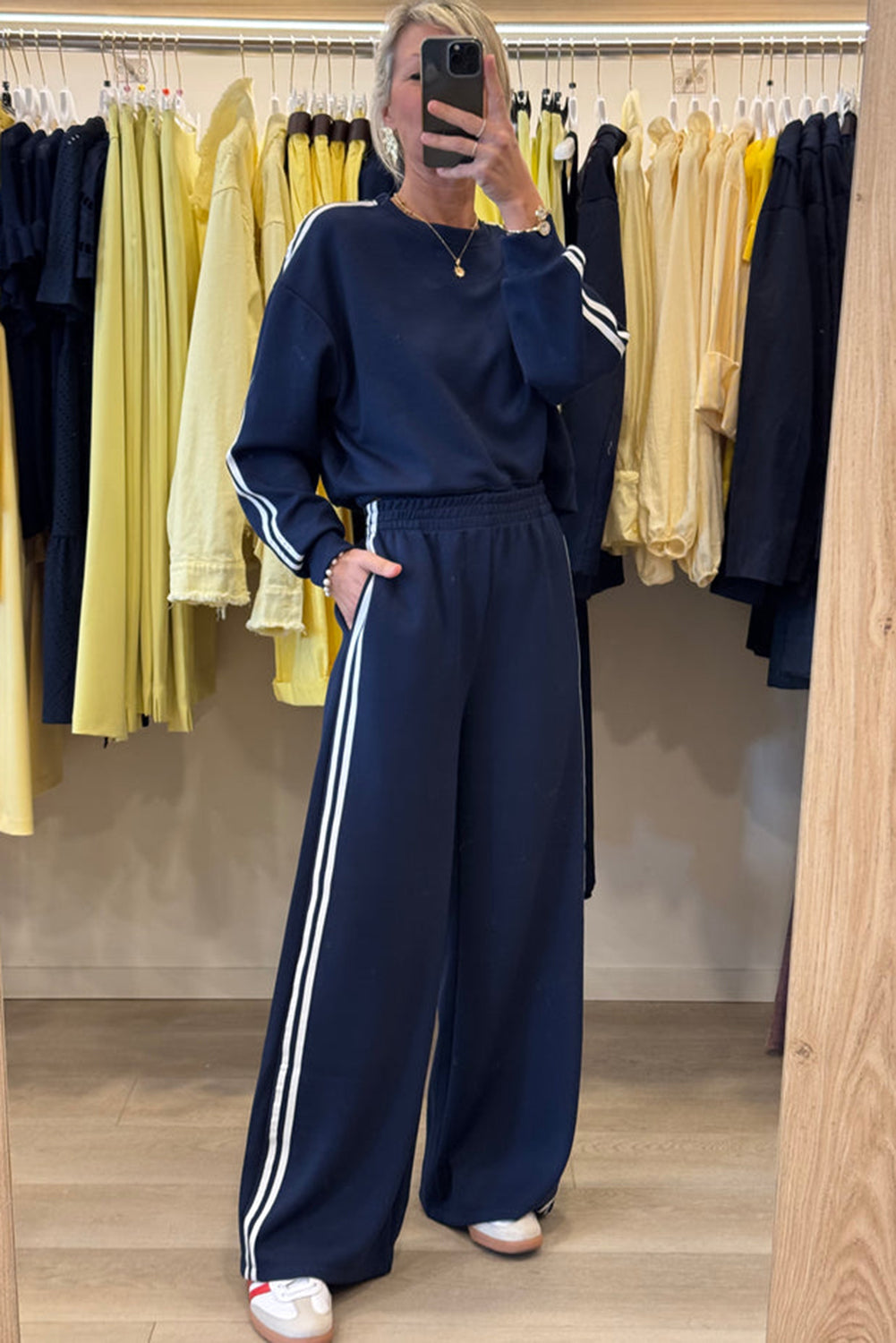 Vintage Varsity Cropped Pullover Wide Leg Pants Set