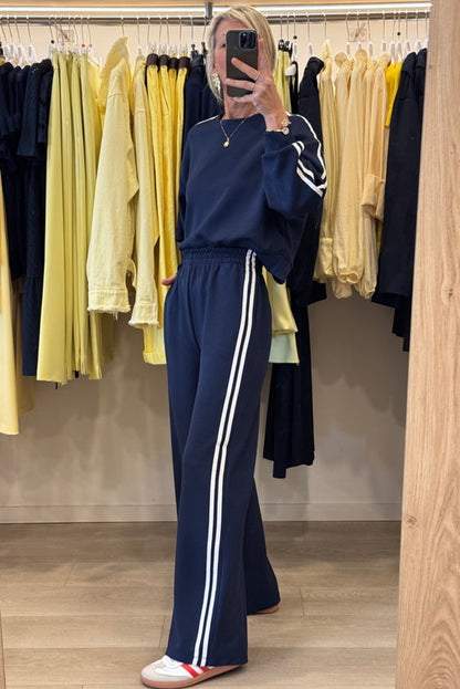 Vintage Varsity Cropped Pullover Wide Leg Pants Set