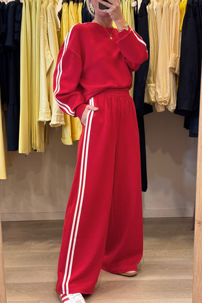 Vintage Varsity Cropped Pullover Wide Leg Pants Set
