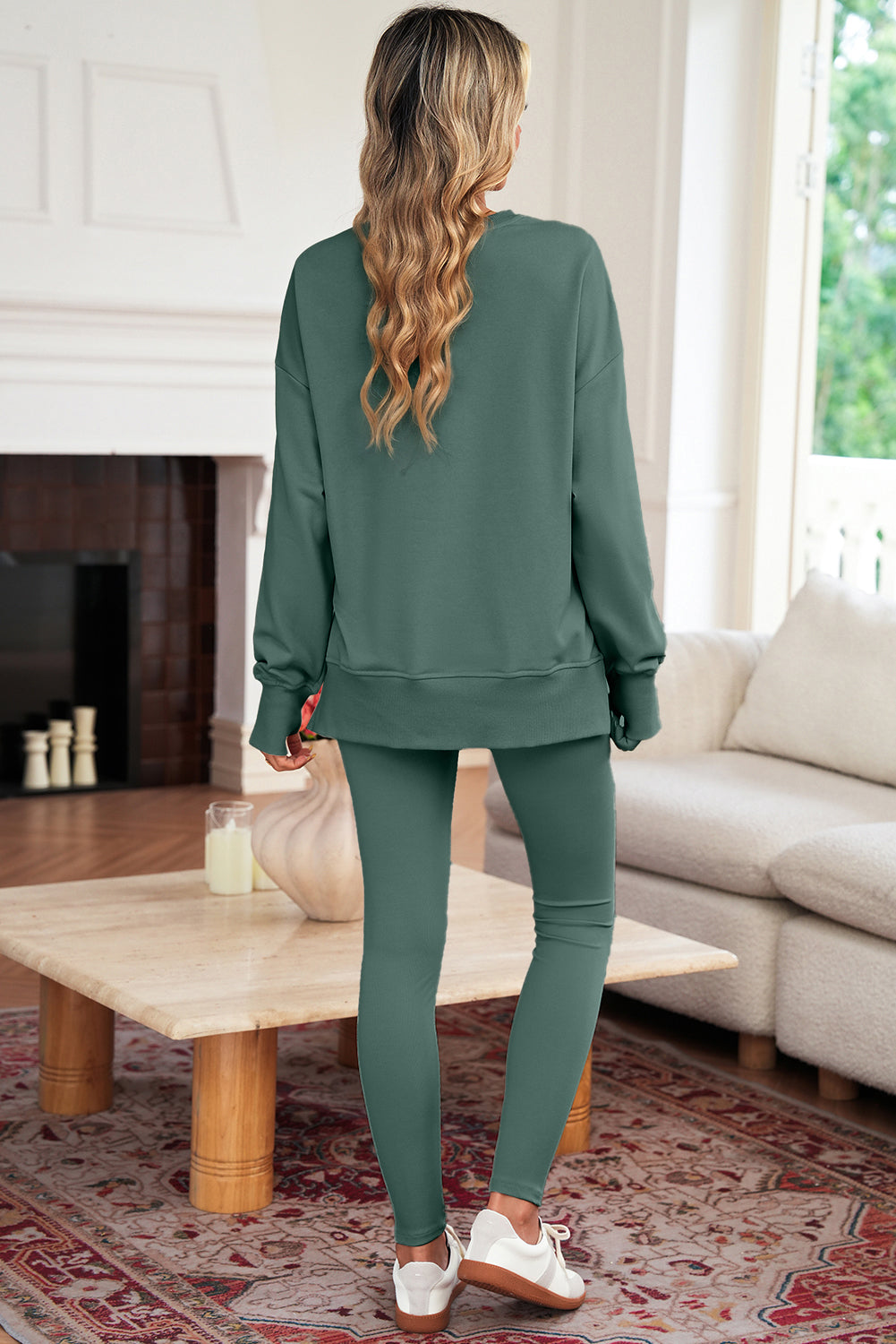 Oversized Slit Sweatshirt Ribbed Leggings Set