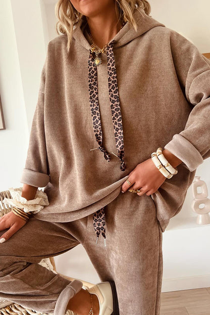 Lace or Leopard Drawstring pullover hoodie / pant set