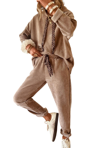 Lace or Leopard Drawstring pullover hoodie / pant set