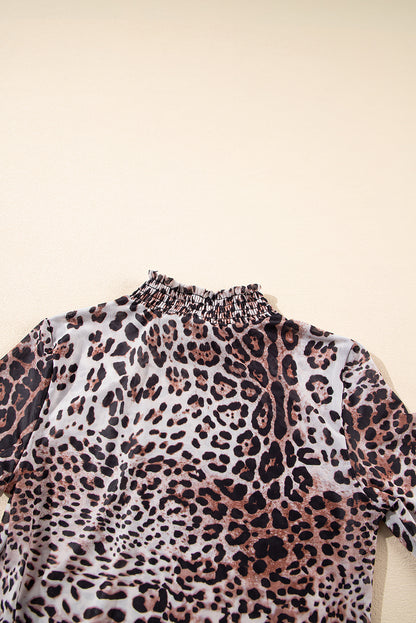Leopard Print, smocked neck, body suit