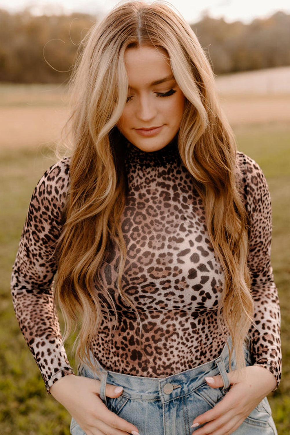 Leopard Print, smocked neck, body suit