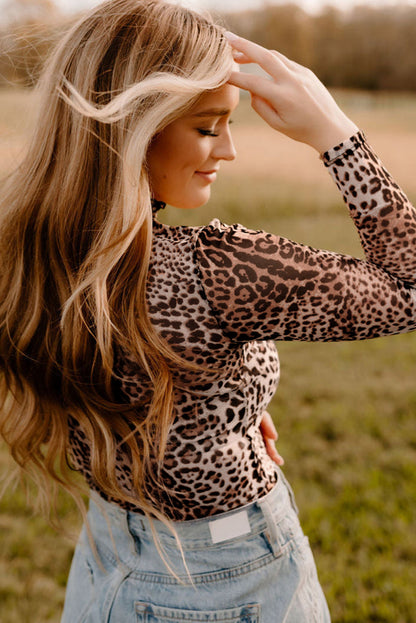 Leopard Print, smocked neck, body suit