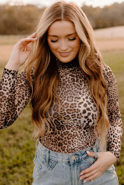 Leopard Print, smocked neck, body suit