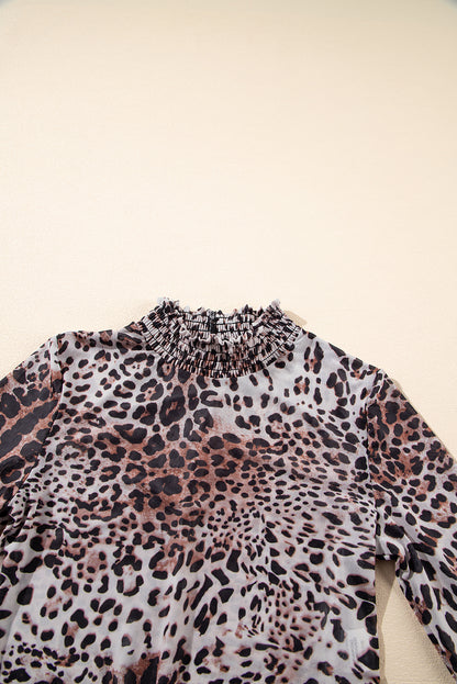 Leopard Print, smocked neck, body suit