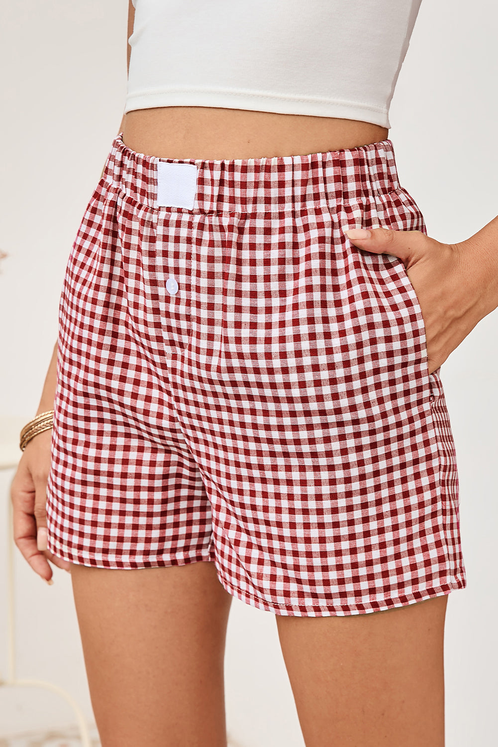 Red or Blue Vintage Gingham Print, boxer style shorts
