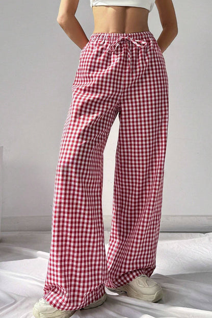 Red Gingham Knot Waist, Pocket Casual Pants