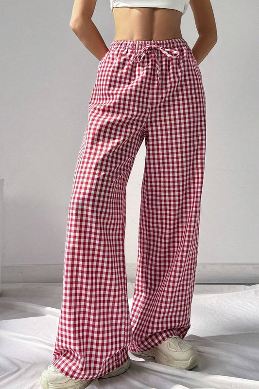 Red Gingham Knot Waist, Pocket Casual Pants
