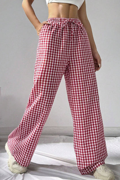 Red Gingham Knot Waist, Pocket Casual Pants