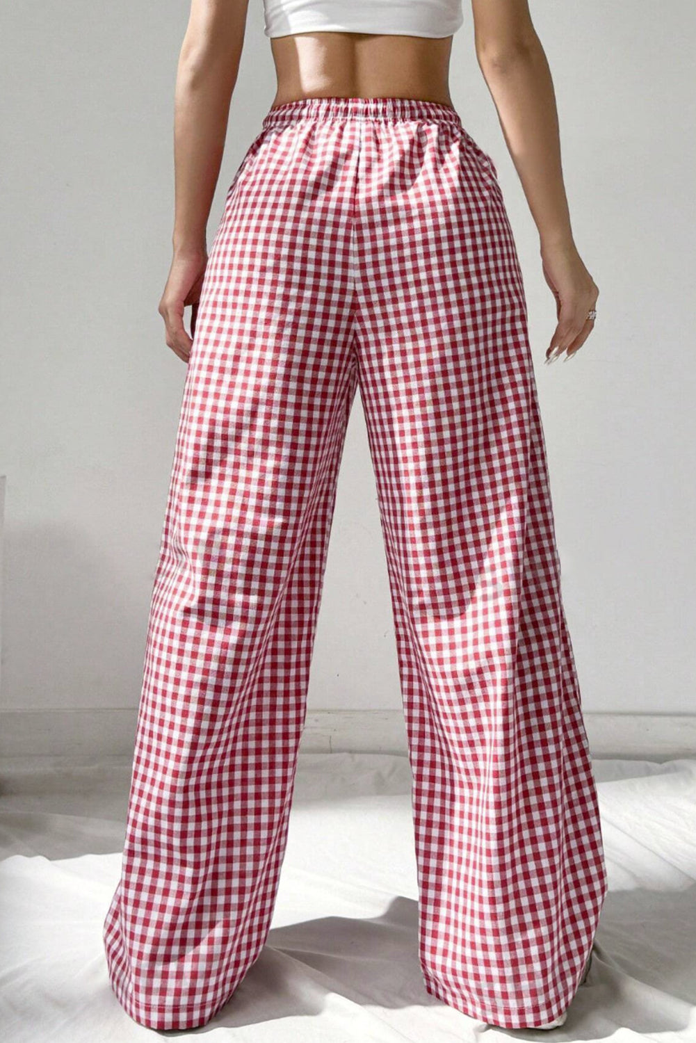 Red Gingham Knot Waist, Pocket Casual Pants