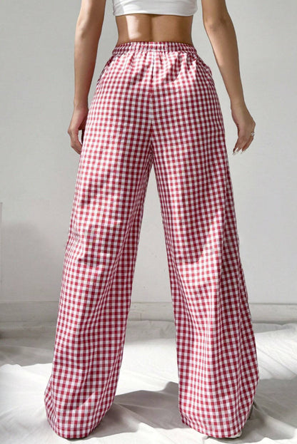 Red Gingham Knot Waist, Pocket Casual Pants