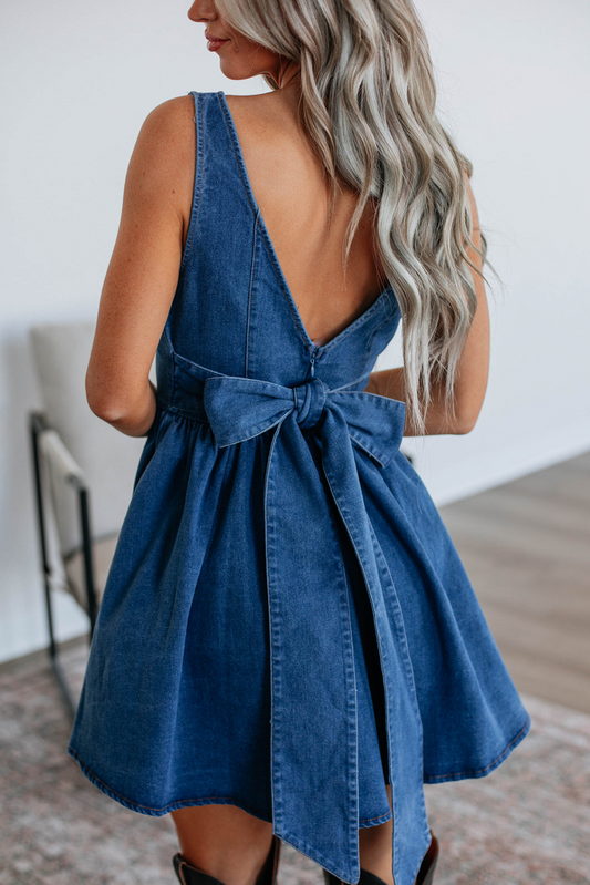 Denim Blue Bowknot A-line dress