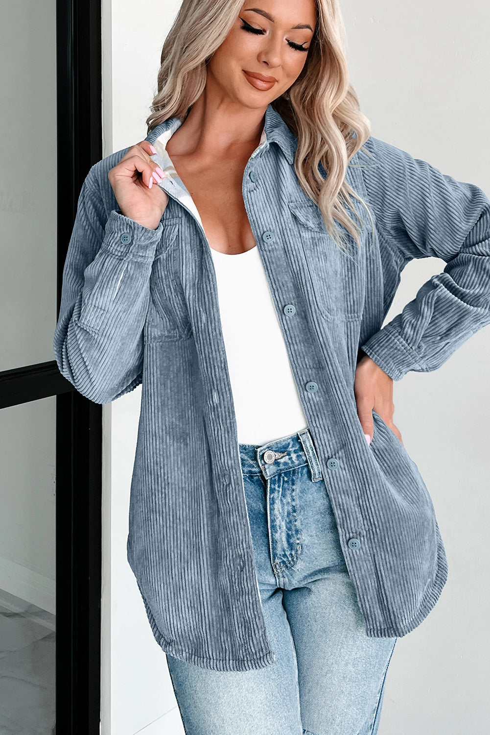 Stone Blue / Plaid Corduroy Jacket