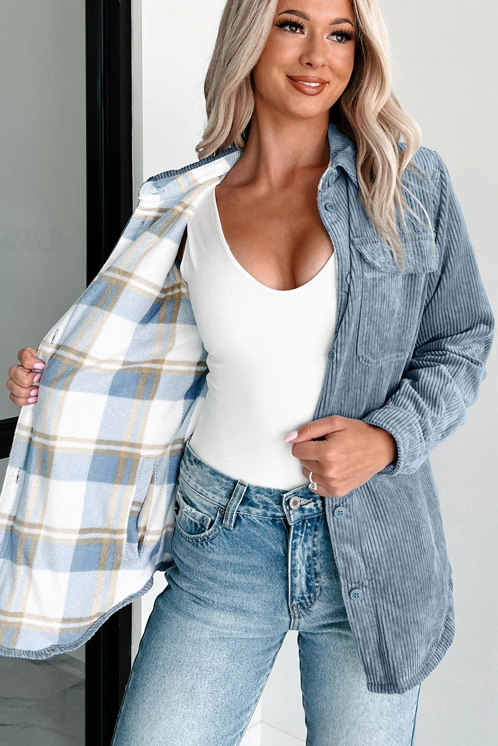 Stone Blue / Plaid Corduroy Jacket