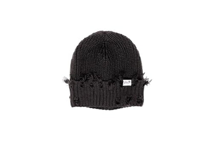 Boho Cute Chunky Soft Acrylic Black Distressed Women's Beanie