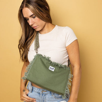 Boho Canvas Crossbody Bag Green