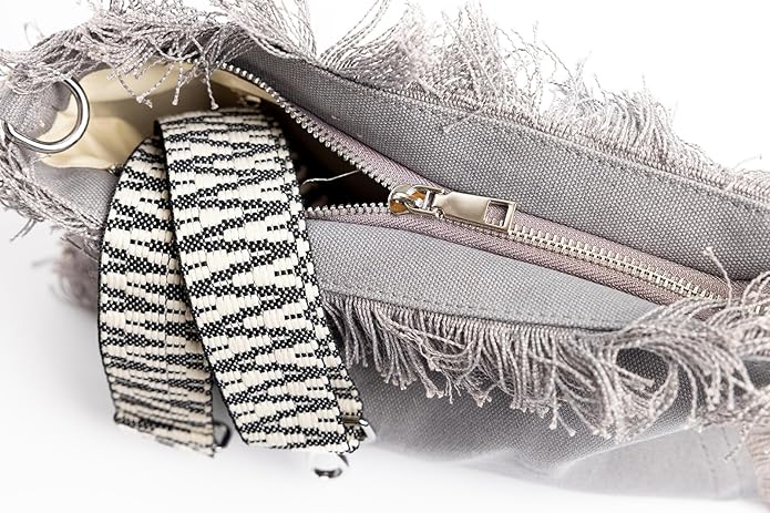 Boho Canvas Crossbody Bag Grey